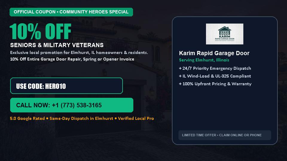 Karim Rapid Garage Door 10% OFF Seniors & Military Veterans in Elmhurst, IL